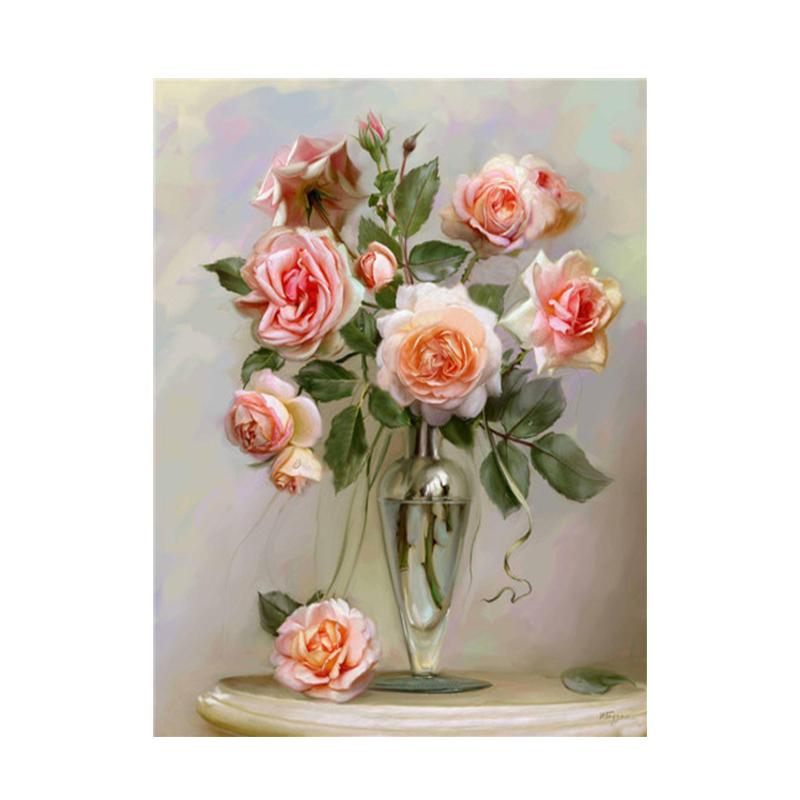 Diamond Painting 5d Diy Set Rose Vase Cross Stitch Kit Embroidery Diamond Mosaic Flower Picture Of Rhinestones Home Decoration