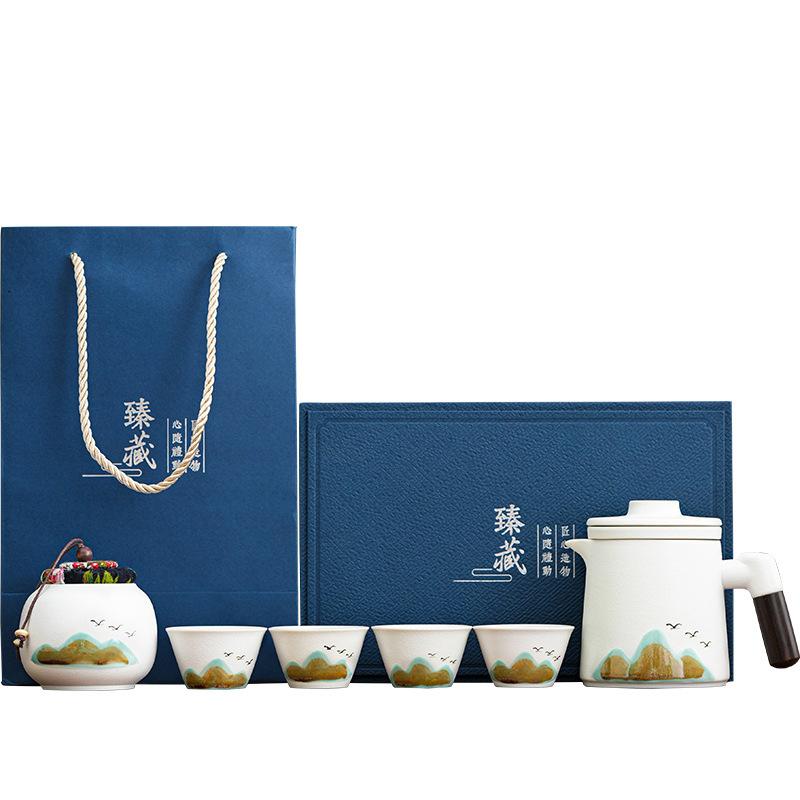 High-value coarse pottery Qingshan flying bird tea separation ceramic car express cup with filter portable business souvenir