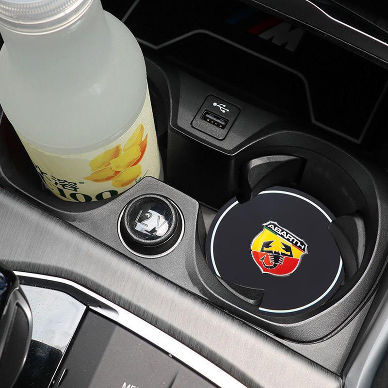 2PCS Car Coasters Water Cup Slots Non-Slip Mat Waterproof Cup Pad For Abbas Abarth Punto 124/125/500 Ducato Car Accessories