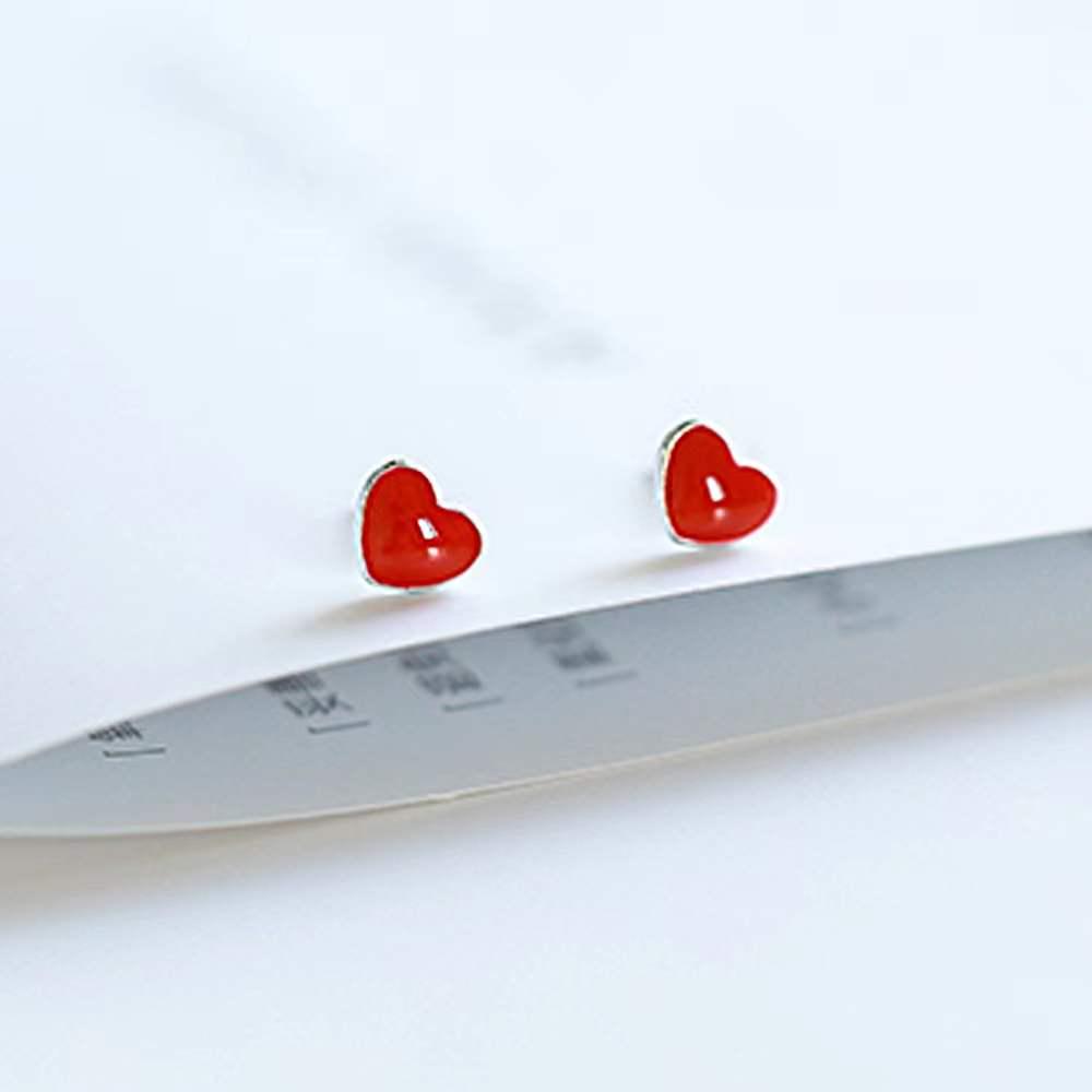 Серьги-гвоздики Beixi из стерлингового серебра S925 с красным сердцем - Модные, Элегантные украшения для женщин