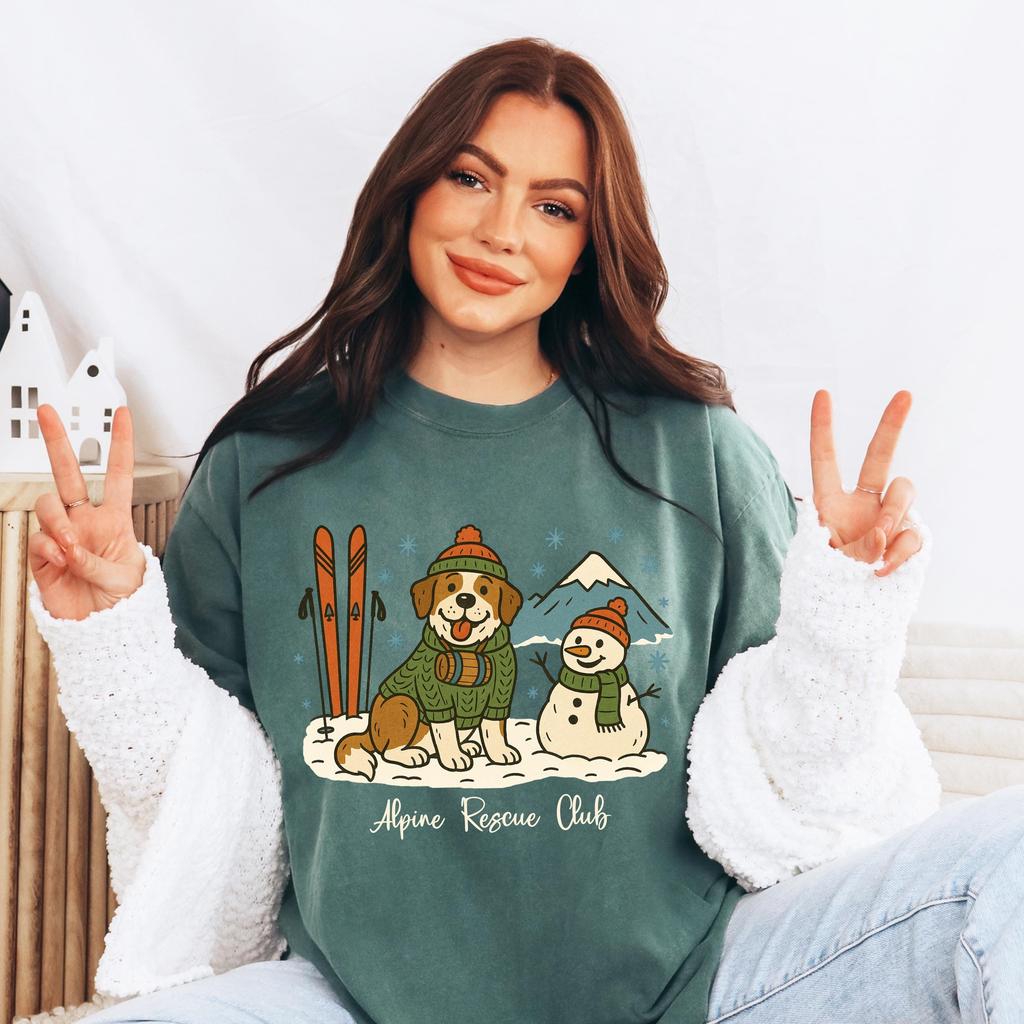 Saint Bernard Shirt, Alpine Rescue Dog Tshirt, Mountain Dog Lover Gift, Apres Ski T-Shirt, Retro Ski Resort Shirt, Ugly Christmas Sweater