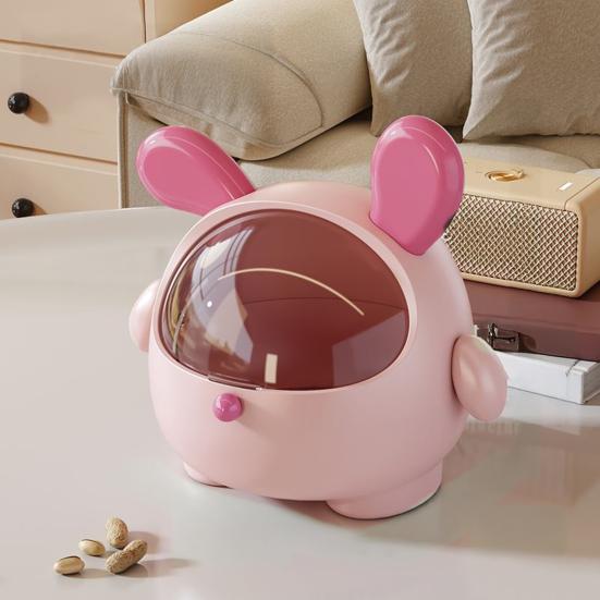 Desktop Storage Box Trash Can with Transparent Lid Large Capacity Cartoon Shape Cute Multi-Function Garbage Can