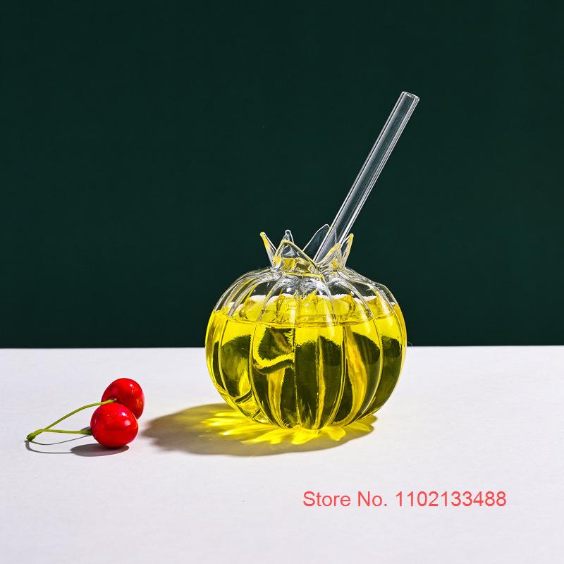 350 мл прозрачная коктейльная чашка с цветком граната и соломинкой, уникальная стеклянная посуда для ресторана, стакан для питья, кружка для смузи, сока, оптовая продажа