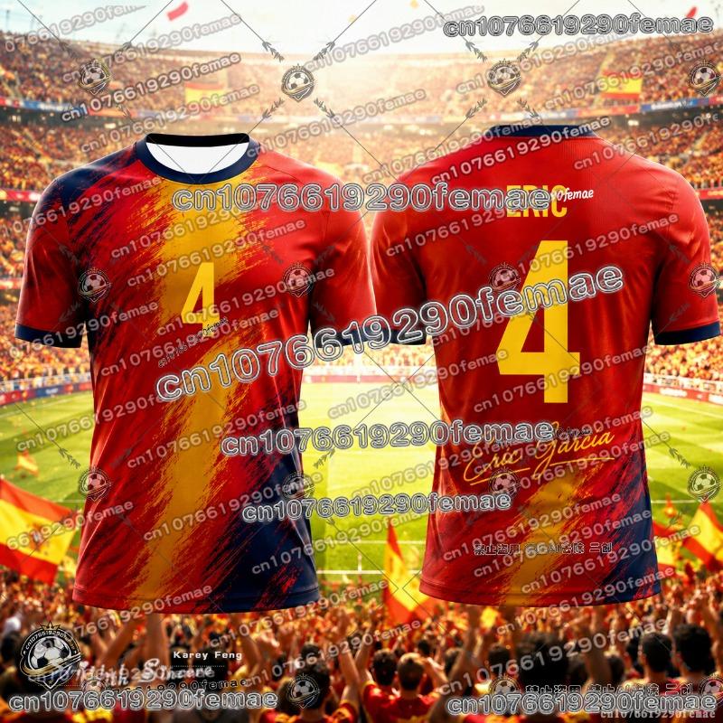 Spanish-style Summer 3D Printed Football Jersey T-shirt Loose and Comfortable Recommended for Sports Wear