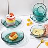 PIGE HOME High Borosilicate Glass Tableware Emerald Green Light Luxury Salad Bowl Dinner Plates Heat-resistant Glass Water Cups