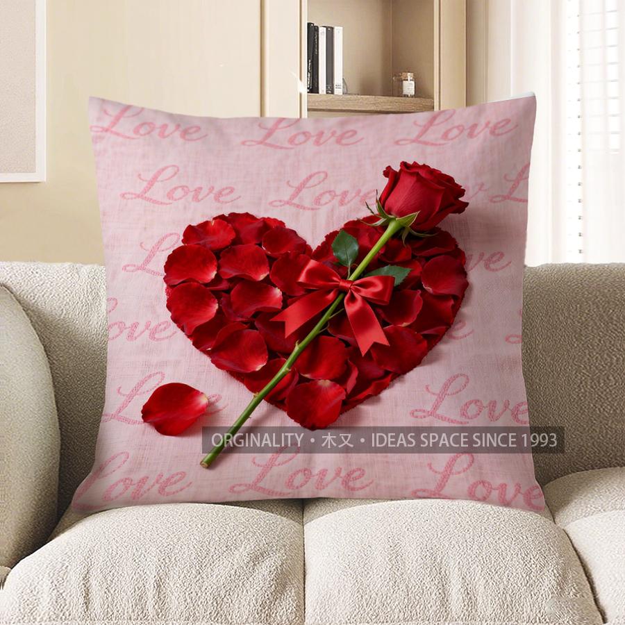 Home Decor Rose Heart Love Pattern Throw Pillow Pattern Cushion Cover Suitable For Sofa Bedroom Car Pillow Cover