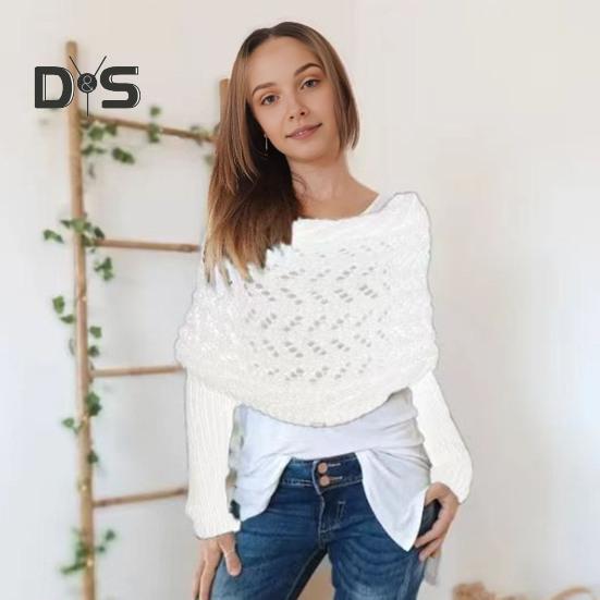 Knitted Cable Wrap Scarf with Sleeves Soft Bohemian Style Shawl Scarf Hollow Crochet Pattern Cross Wrap Scarf Sweater Wrap