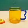 Colored Glass Cup with Wave Handle Coffee Breakfast Cup  Large Capacity Milk Cup Microwaveable  Cross-border