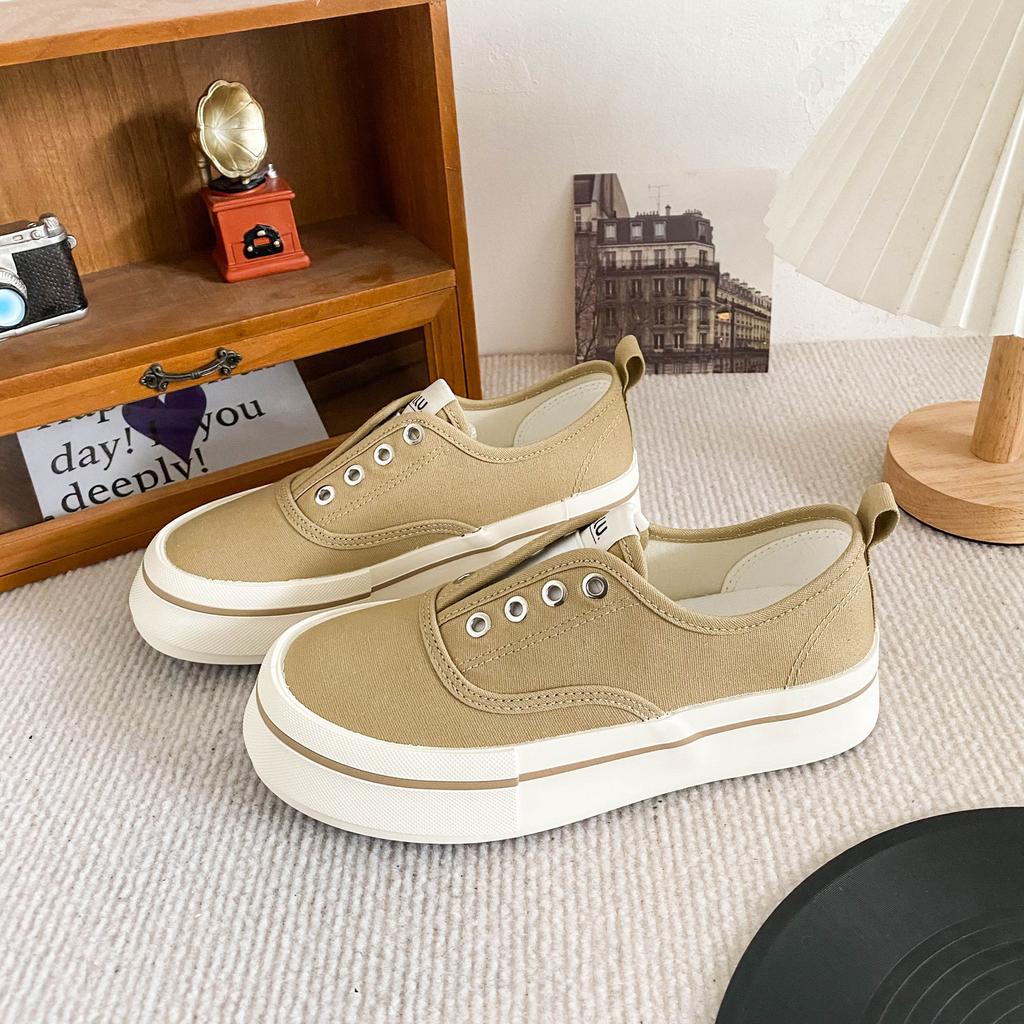 6514 резинка популярная ленивая парусиновая обувь с толстой подошвой и одной педалью женская обувь маленькие белые туфли летние тонкие туфли для доски