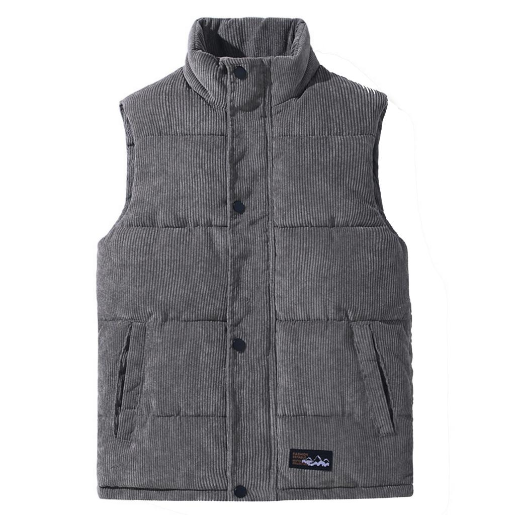 Men's Casual Solid-color Down And Cotton Button Vest Men's Stand-up Collar Corduroy Sleeveless Vest Jacket
