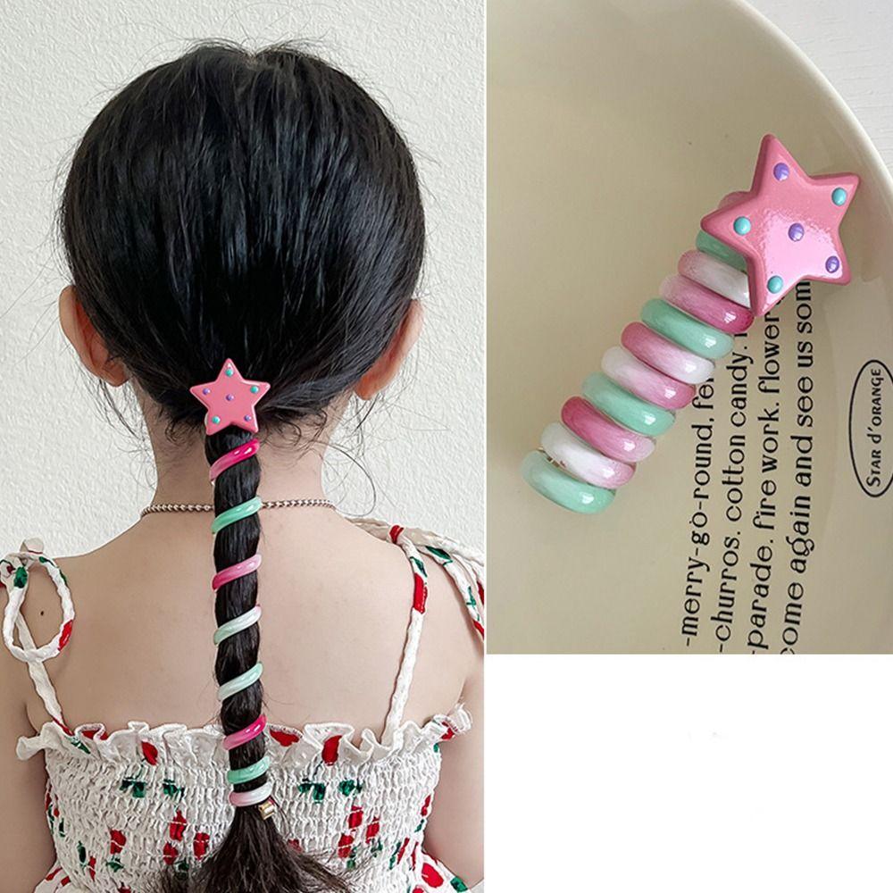 Звездный Радужный Кольцо для Волос Конфетный Цвет Спиральная Пружина Веревка для Волос Милая Телефонная Линия Веревка для Волос Платформа
