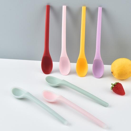 Soup Spoon Bent Head Long Handle Silicone Multi-purpose Portable Dessert Ice Cream Scoop