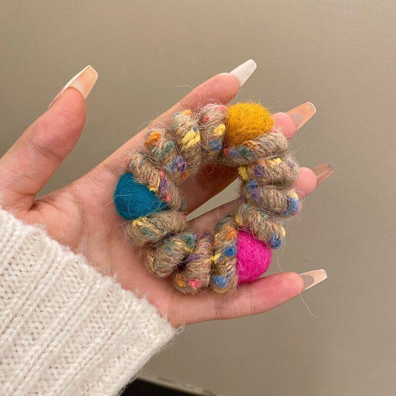 Телефонный провод резинки для волос шерстяные спиральные резинки для волос кольца женские плюшевые шарики держатели для хвостиков аксессуары для волос