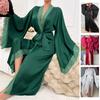 Satin Long Pajamas Lace Light Luxury Long Sleeves Cool Nightgown Bathrobe Loungewear