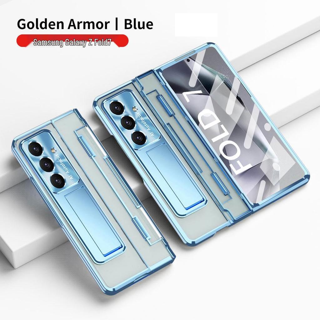 Защитный чехол для Samsung ZFold7 с плоским шарниром, электроплакированной пленкой для объектива и кожаным дизайном (Совместим с FOLD6 и W22)