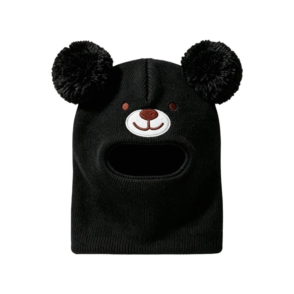 Double Pom Poms Kids Winter Hat Cartoon Bear Kids Bear Balaclava Hat Winter Wear