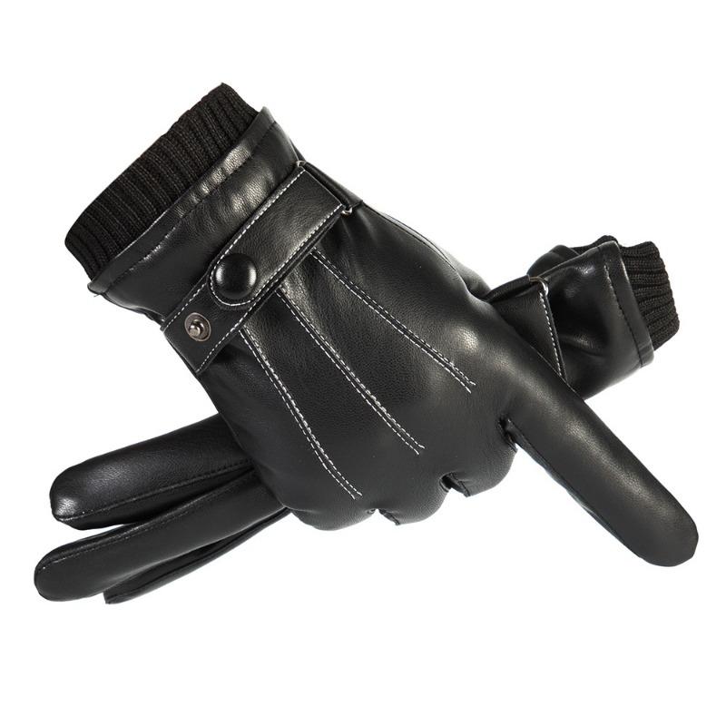 Зимние мужские теплые кожаные перчатки с сенсорным экраном, бархатные для защиты от холода, три сухожилия на всю длину пальцев, для катания на открытом воздухе, вождения, лыжные перчатки