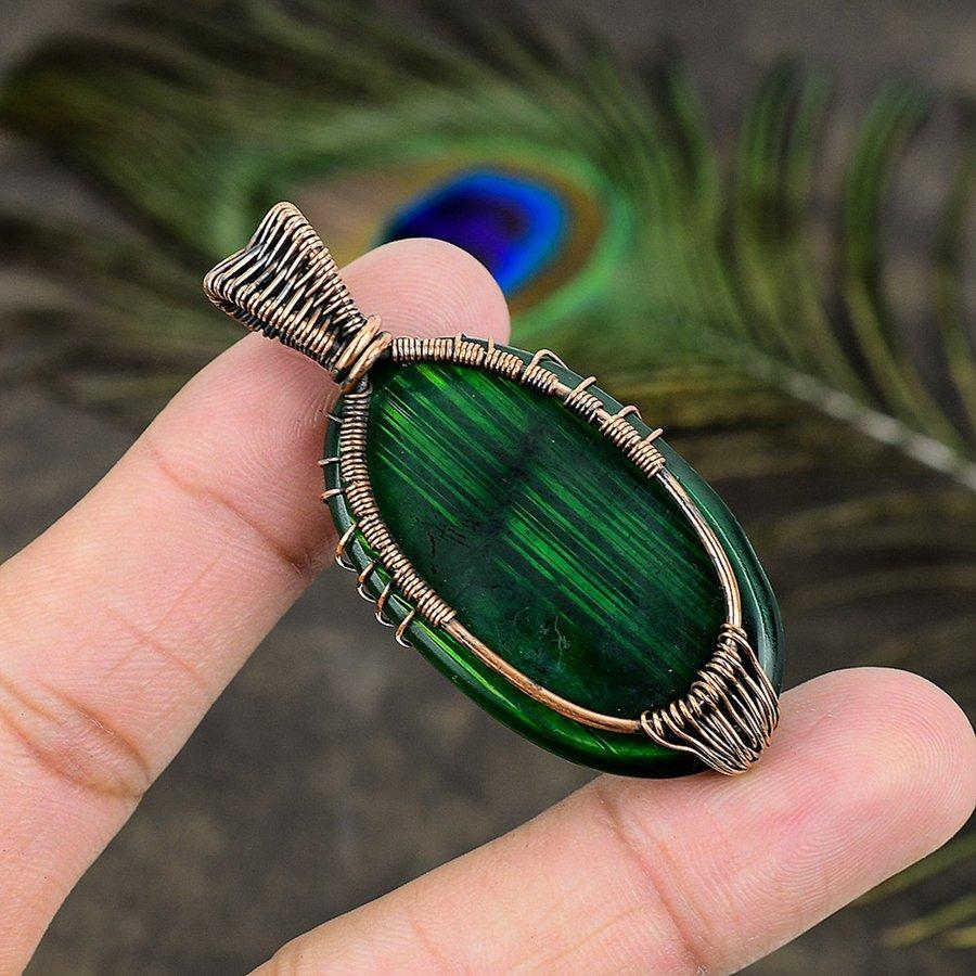 Green Labradorite Handmade Copper Wire Wrap Jewelry Pendant 2.17" B6w19