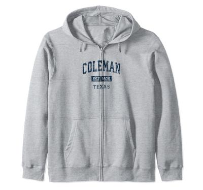 Толстовка с капюшоном на молнии Coleman Texas TX Винтажный Спортивный Заведение Темно-синий Дизайн