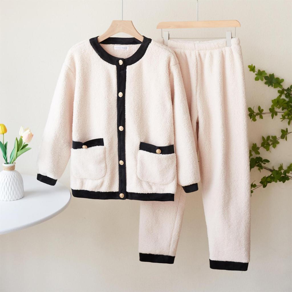 Женский фланелевый кардиган с длинными рукавами и V-образным вырезом, толстый теплый комплект домашней одежды для девочек