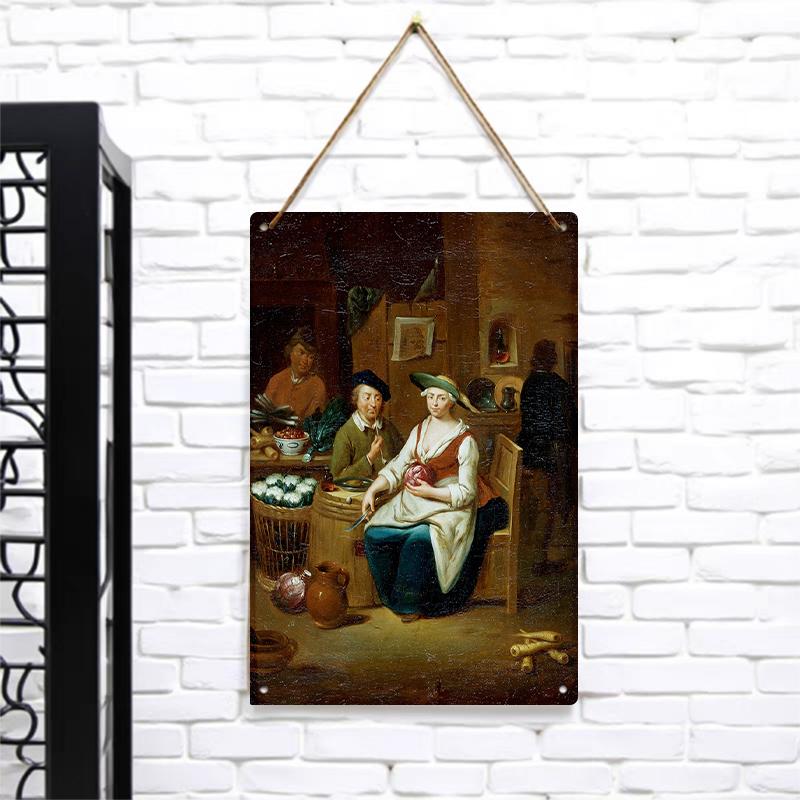 Vintage European Kitchen Scene Metal Wall Art Classic Oil Painting Style Home Decor