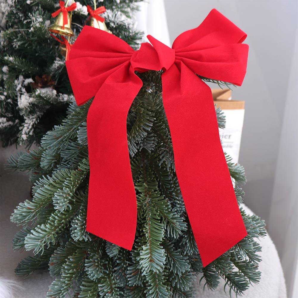 Home Decoration Large Size Red Velvet Bow with Tie DIY Wreath Bow Reusable Christmas Tree Bow Festive