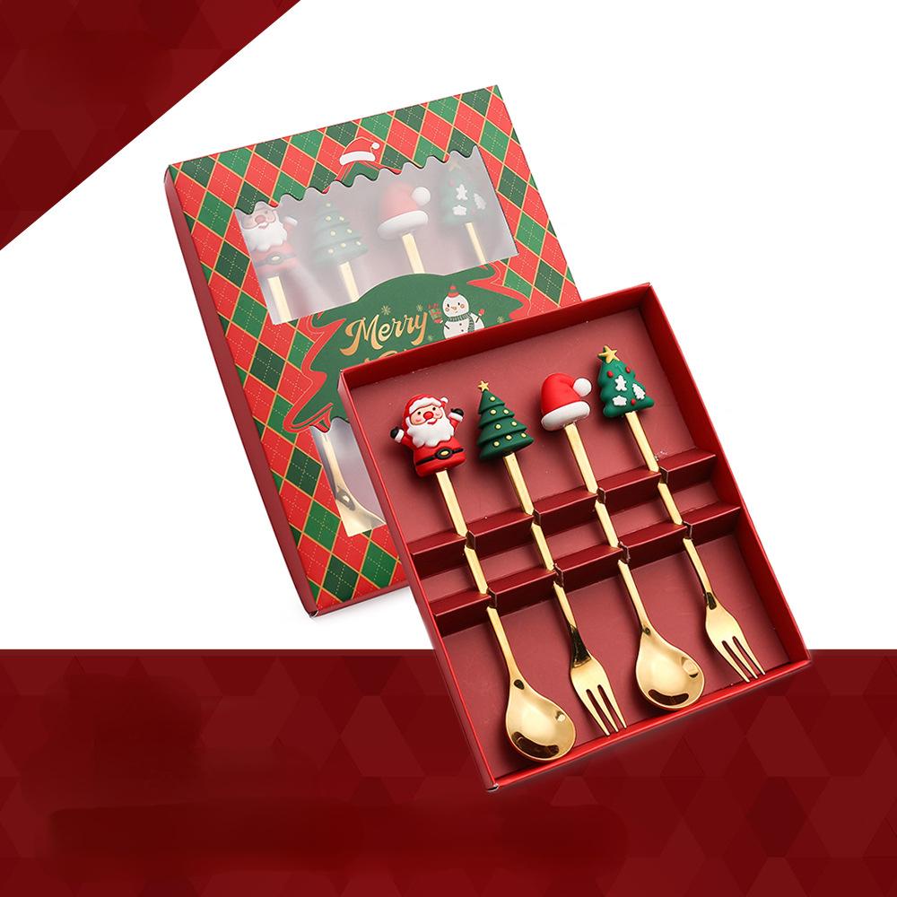 Рождественский набор ложка и вилка Десертная ложка и вилка Кофейная ложка Рождественский кулон ложка и вилка Подарочный набор Деда Мороза