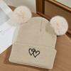 Baby wool hat cute double love embroidery hairball knitted hat baby comfortable skin-friendly warm ear hat