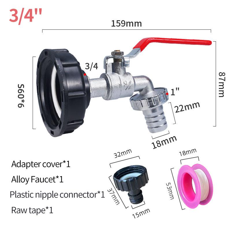 S60 Крупная резьба Соединитель для крана IBC-бака 1/2" 3/4'' Адаптер для водопроводной муфты Фитинг для водяного бака Сменный клапан для садового крана