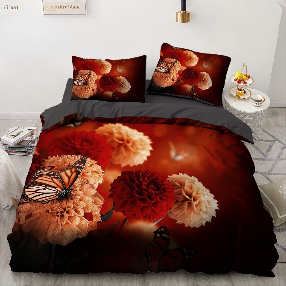 Dream NS Red Rose 3D Floral Duvet Cover Bedding Set Flower Bed Linens Double Bed Sheet Comforter Summer Quilt King Size