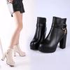 2024 Women Ankle Boots New Warm Velvet Chunky High Heels Shoes Snow Boots Comfort Soft Leather Cotton Shoes