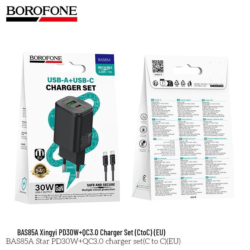 BOROFONE BAS85A Двухпортовое быстрое зарядное устройство PD30W+QC3.0 C to C EU Стандартный комплект