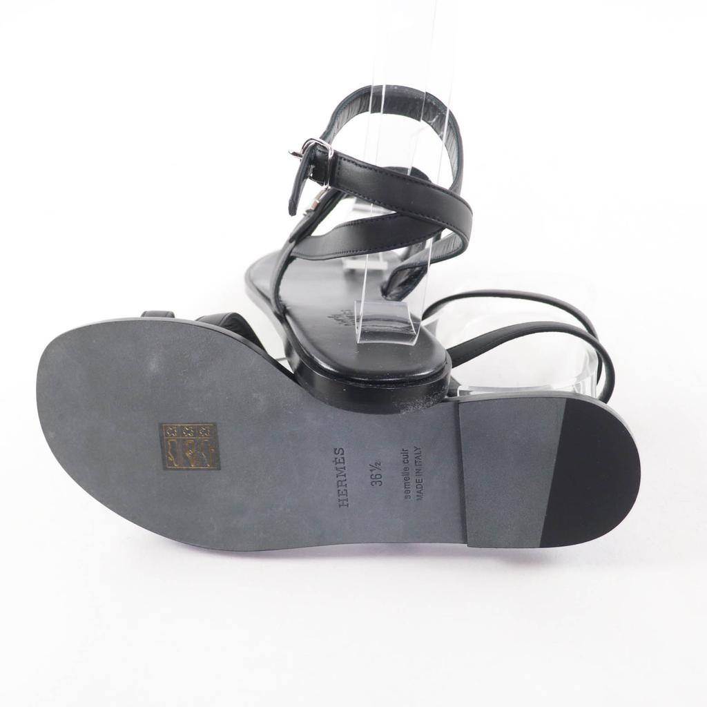 Excellent HERMES Sandals Harmony HMetal Leather Strap black leather Women 36.5 Used