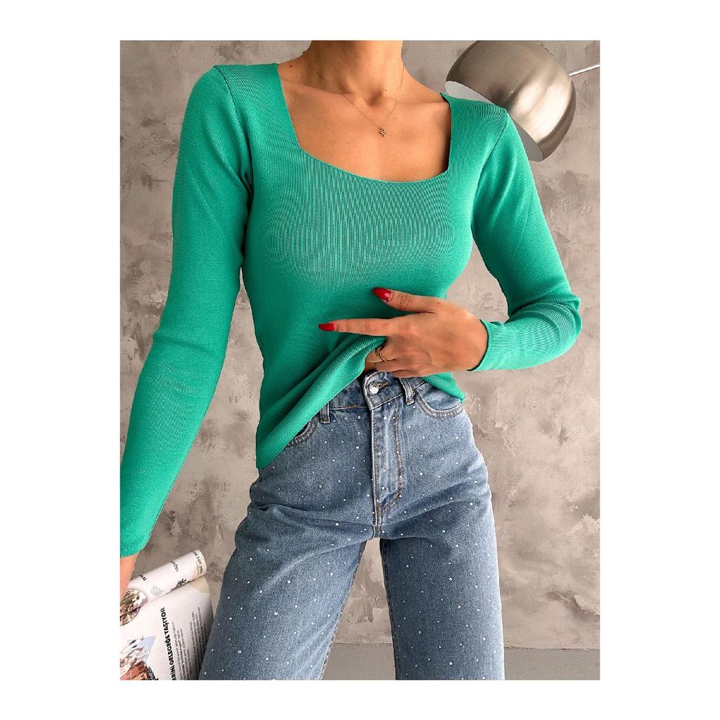 Женский трикотаж с квадратным воротником, сезонный свитер