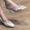 Туфли-лодочки на высоком каблуке женские весна-лето 2025 новая модель с острым носком, темпераментные, для вечеринок, с открытым вырезом, бежевые туфли-стилеты