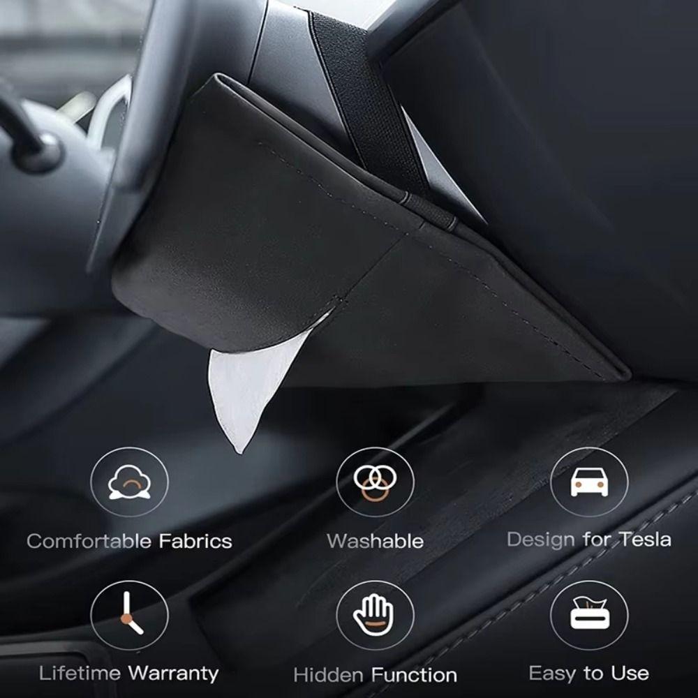 Hidden Design Car Tissue Holder Wear Resistant Auto Storage Bag for Tesla Model 3 Y Car Interior