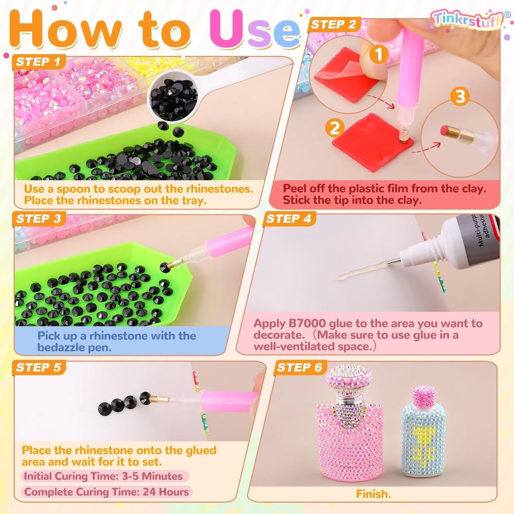 3mm Jelly Rhinestone Set 31 Colors of Rhinestones, 4 Tubes of Jewelry Glue & Diamond Painting Tools – DIY Craft & Decoration Kit