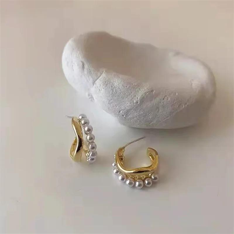 Новые модные серьги-кольца с жемчугом в форме буквы C для женщин и девушек, подарочные украшения оптом