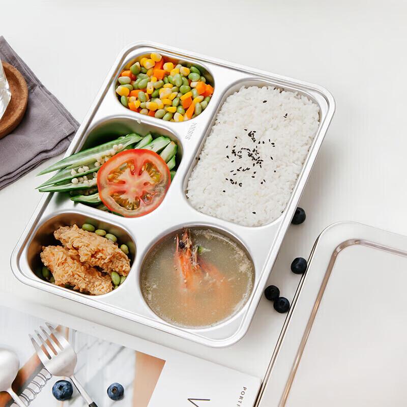 304 Stainless Steel 5-Compartment Lunch Plate with Lid