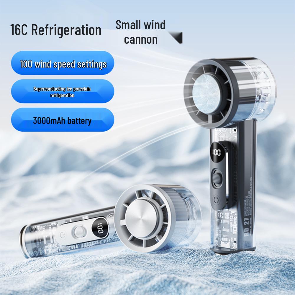 Ice Pack Handheld Turbo Fan - Compact High-Speed Steel Cooling with Transparent Design