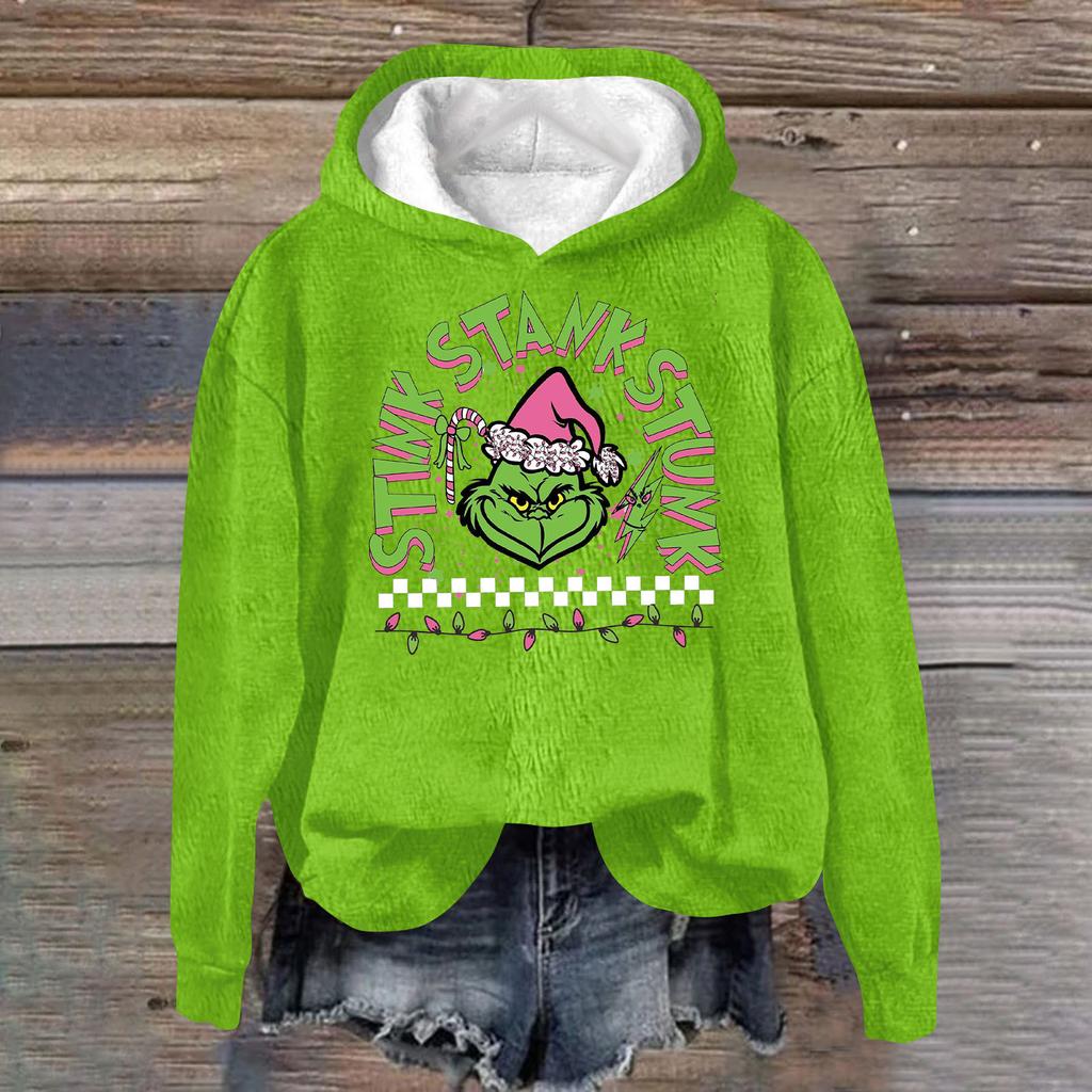 Женская модная повседневная толстовка с капюшоном и длинным рукавом из фланели с рождественским принтом