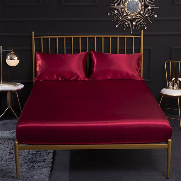 (No Pillowcases )Luxury Emulation Silk Fitted Sheet Bed Mattress Protector Cover Elastic Sheets Bed Mattress Cover Linen