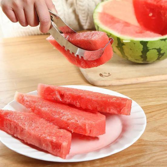 2 In 1 Watermelon Cutter Stainless Steel Effortless Fork Slicer Tool Dual Head Fruit Slicing Tool for Home Kitchen Gadget