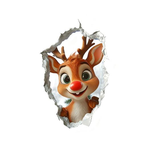 Рождественская наклейка на стену Реалистичная самоклеящаяся наклейка на стену Санта-Клаус 3D визуальный эффект Мультяшная наклейка с лосем для стен Домашний декор для гостиной, игровой комнаты