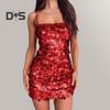 Sexy Sequin Bodycon Mini Dress for Women Spaghetti Strap Glitter Evening Dress Sleeveless Backless Sparkly Club Party Dress