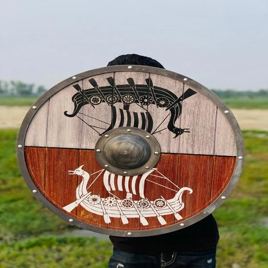 60.96 Cm Viking Round Shield Medieval Warrior Shield Drakkar Wooden Norse Shield Décor Shield Best Gift