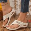 Women's Wedge Flip Flops 2025 Summer Casual Metal Decor Clip Toe Thong Sandals Woman Comfort Non Slip Beach Slides Plus Size