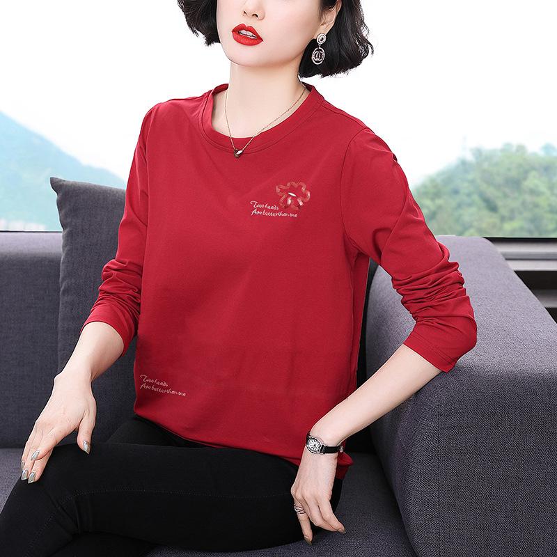 2023 Spring & Autumn Round Neck Long Sleeve Pullover Tops for Middle-Aged Women