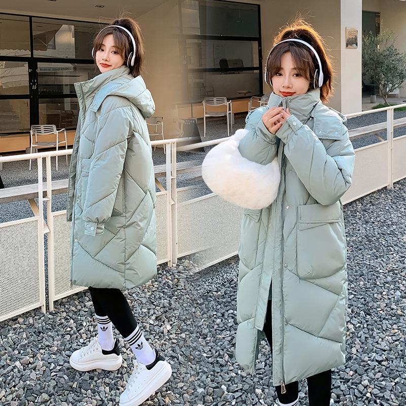 Женская осенне-зимняя однотонная свободная повседневная парка средней длины с капюшоном из ромбической решетки, пальто, куртки и верхняя одежда