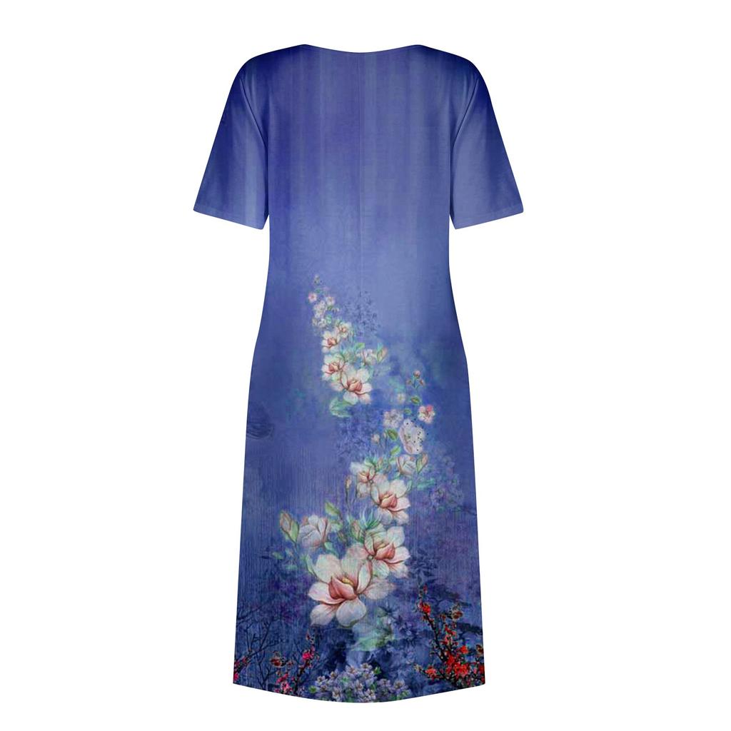 Женское летнее повседневное модное платье с коротким рукавом и карманом с круглым вырезом